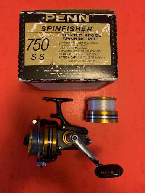VINTAGE PENN SPINFISHER 750SS SPINNING REEL WITH EXTRA SPOOL & THE ORIGINAL BOX