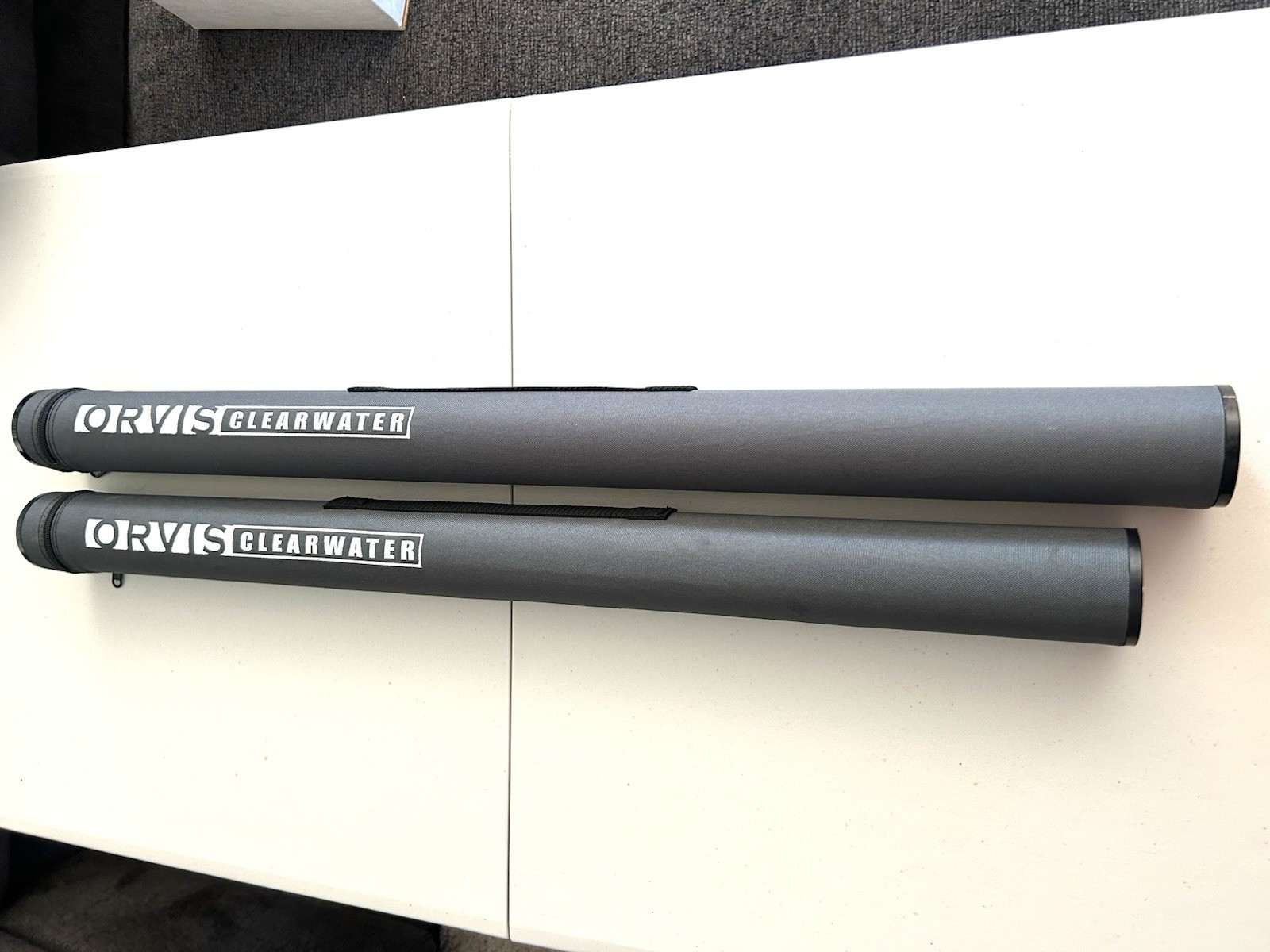 2-Orvis Clearwater Fly Rod Hard Travel/Storage Cases. 9’6” & 9’. 6WT-5WT. Grey.