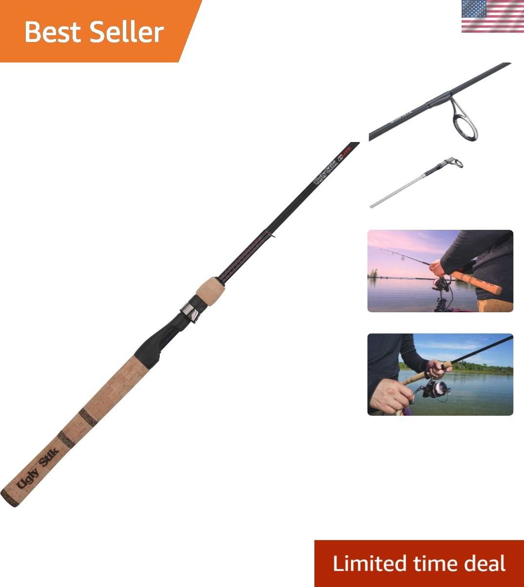 Ugly Stik Elite 7′ Spinning Fishing Rod – Medium Power, Fast Action 2-Piece