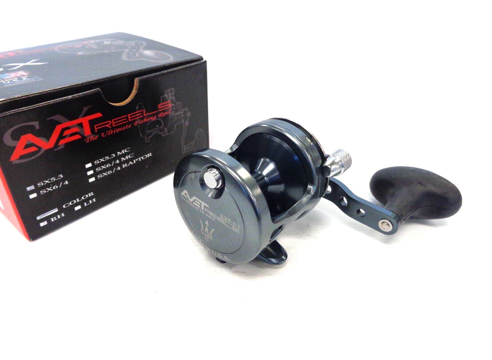 Avet SX5.3 G2 Single Speed Lever Drag Reel with Glide Plate Right Hand GUNMETAL