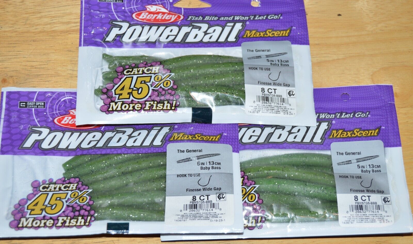 3 bags berkley powerbait maxscent 5″ the general baby bass senko