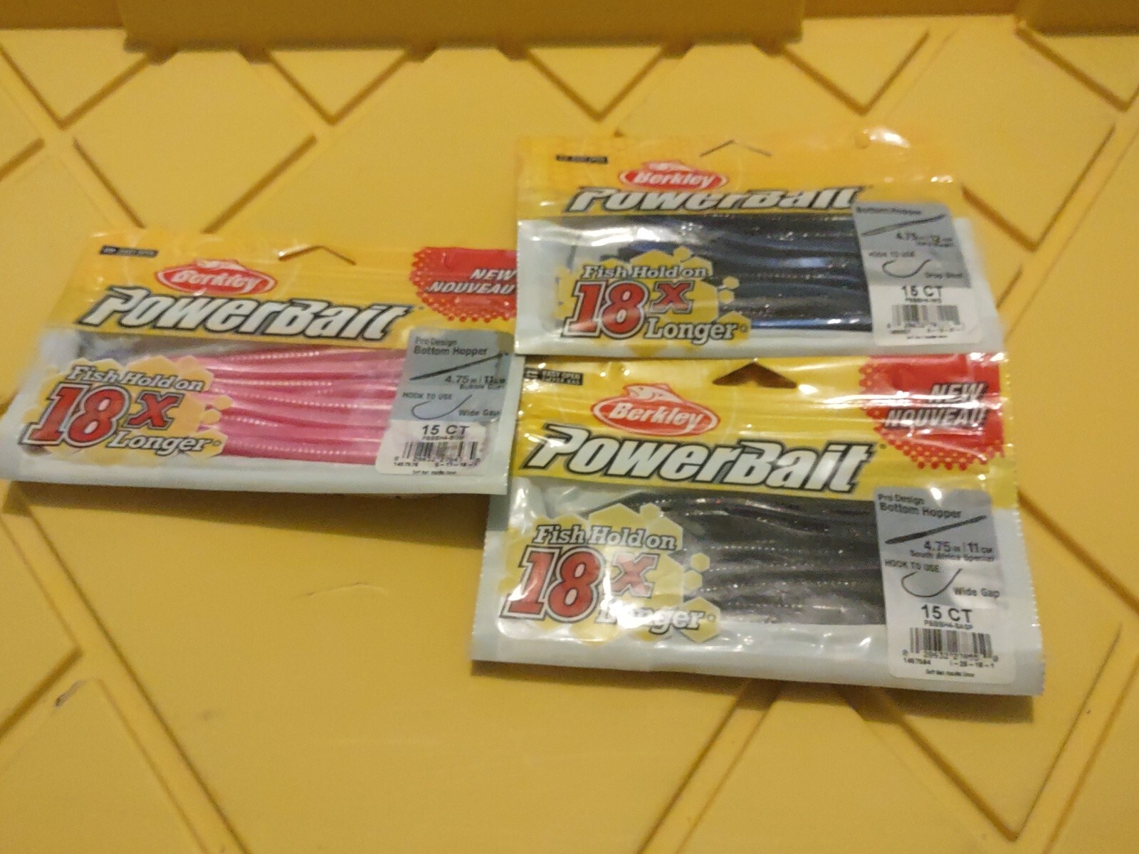 3 Packs Of 15 BERKLEY POWERBAIT Bottom Hopper 4-3/4″ 3 Different Colors.