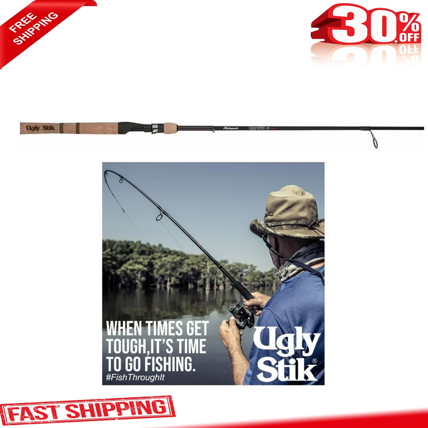 Ugly Stik Elite Salmon/Steelhead Spinning Rod, 8’6″ Medium Fishing Rod, 2 Piece