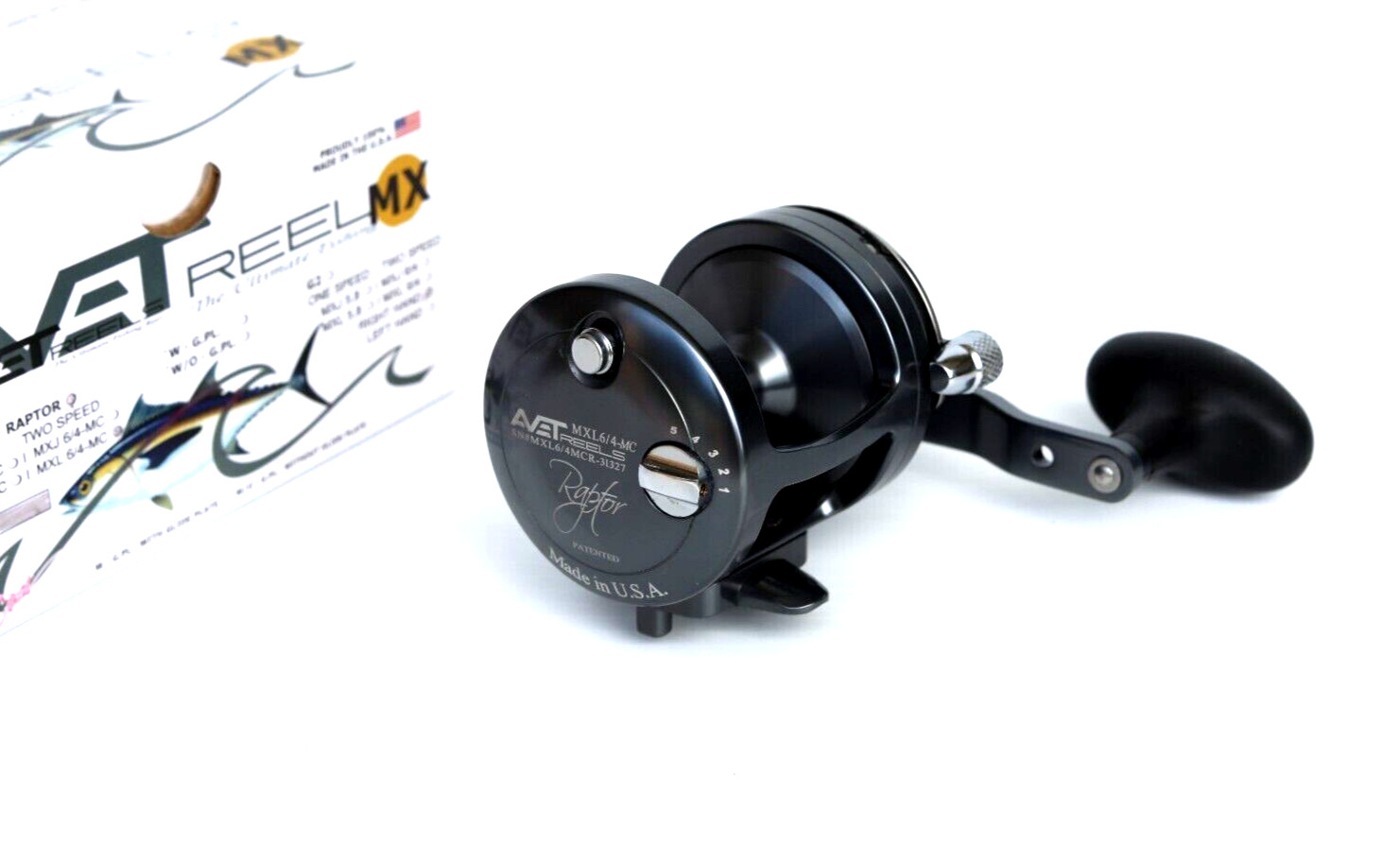 Avet MXL6/4 MC  RAPTOR Two-Speed Lever Drag Reel MC Cast – GUNMETAL – Right Hand