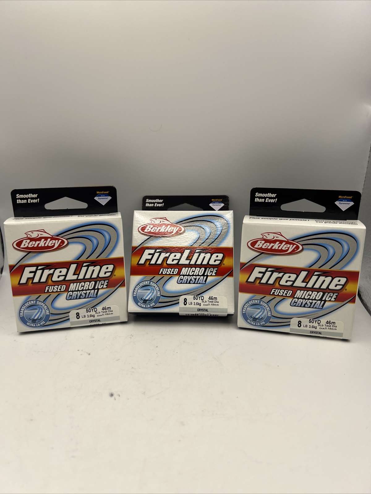 (3) Berkley Fireline Micro Ice Fishing Braid Line 8lb 50 Yards Clear ~ NEW