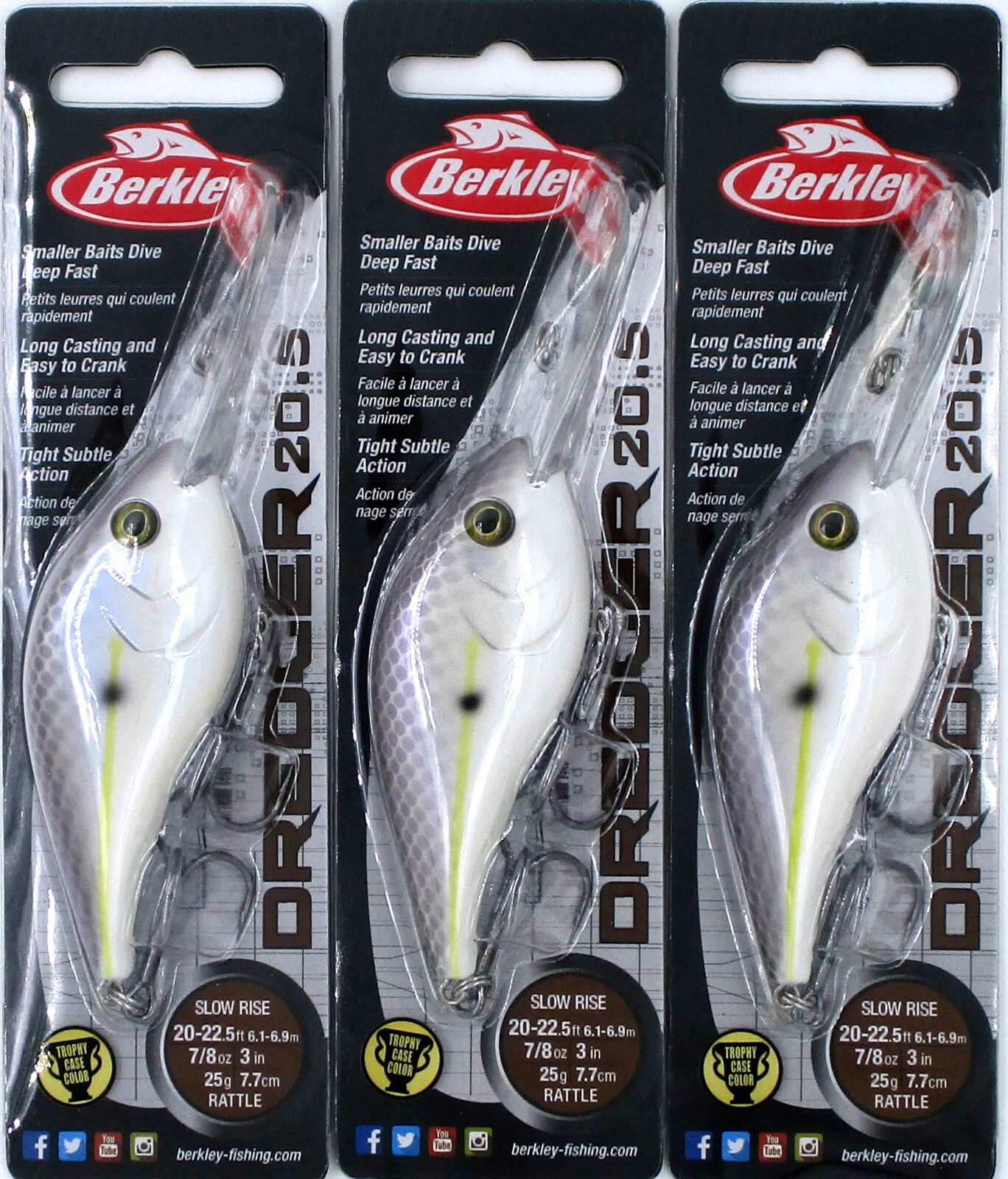 (3) Berkley 3″ Dredger 20.5 Slow Rise 7/8 Oz Deep Crankbaits Lavender Shad New