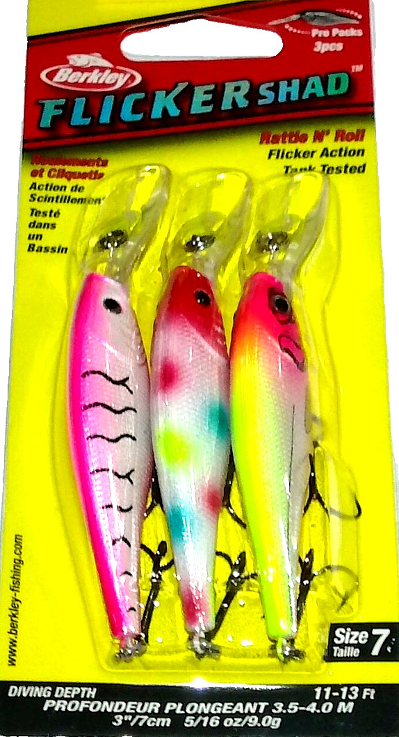 Berkley #7 Flicker Shad Crankbaits (3-Pk-Pk Tiger/Circus Star/Pk Lemonade)