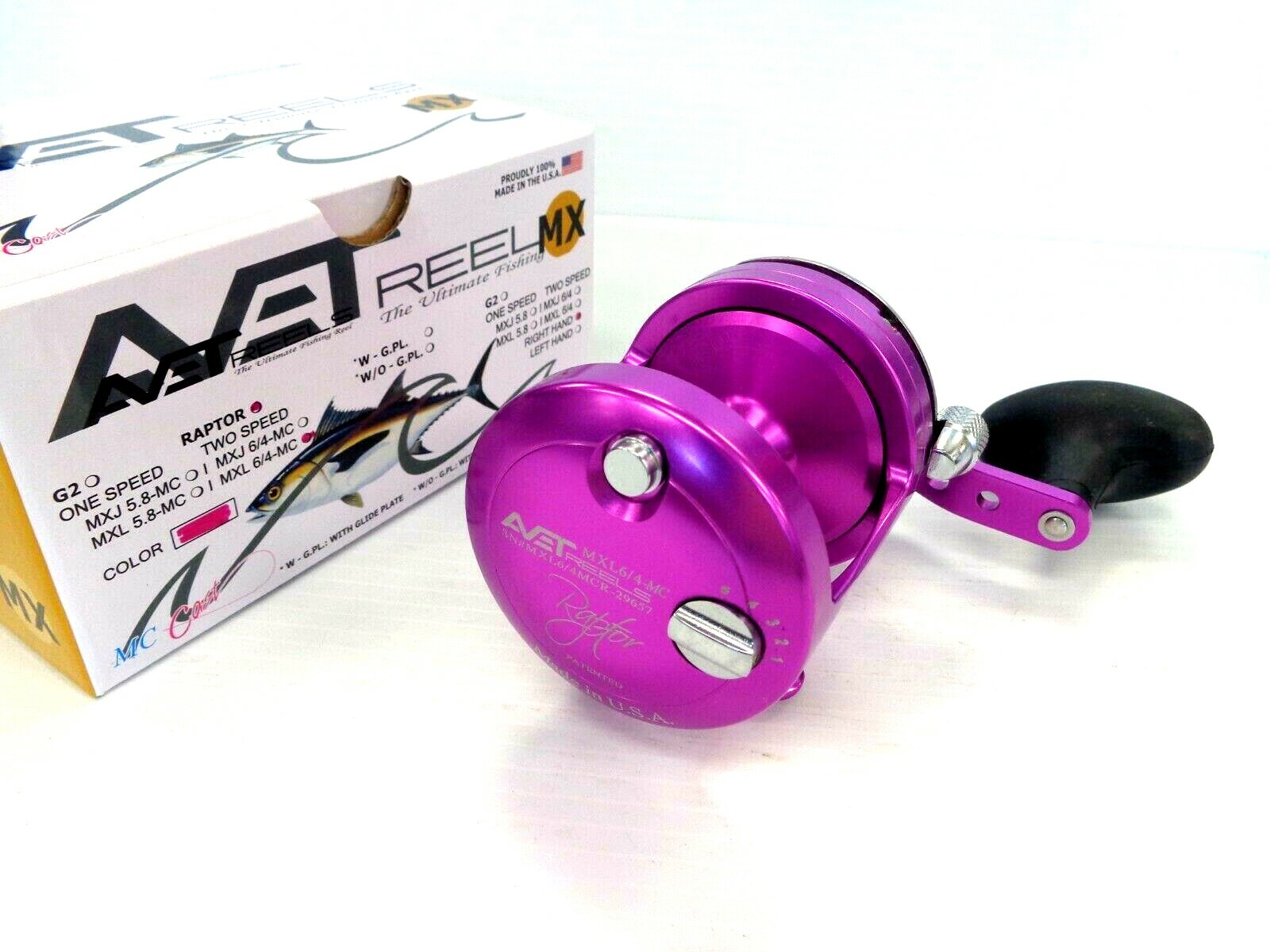 Avet RAPTOR MXL6/4 MC 2-Speed Lever Drag Reel MC Cast – PURPLE – Right Hand
