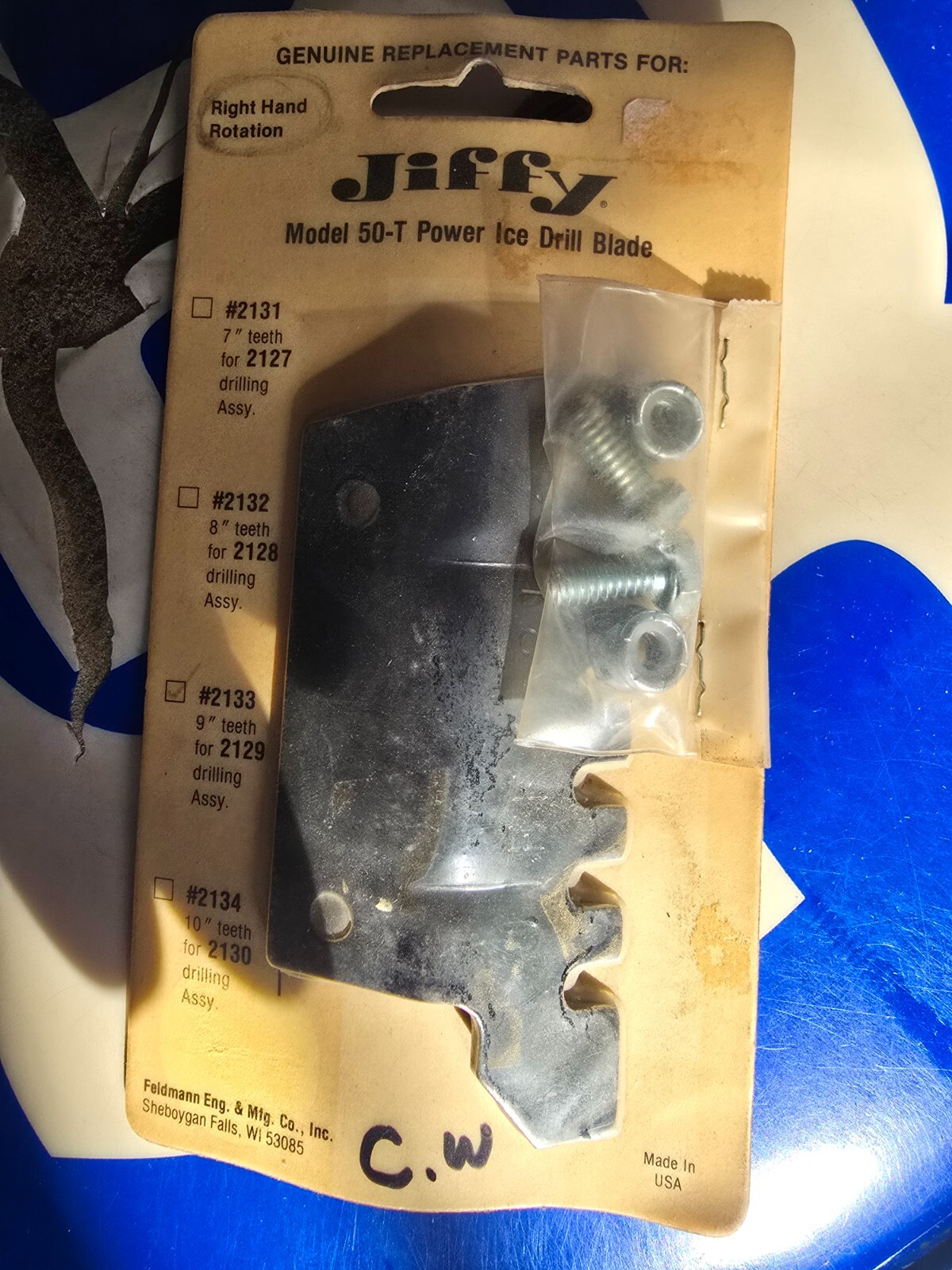 NEW JIFFY ICE AUGE BLADE WITH BOLTS  2133 MODEL 50-T 9″ RIGHT HAND ROTATION