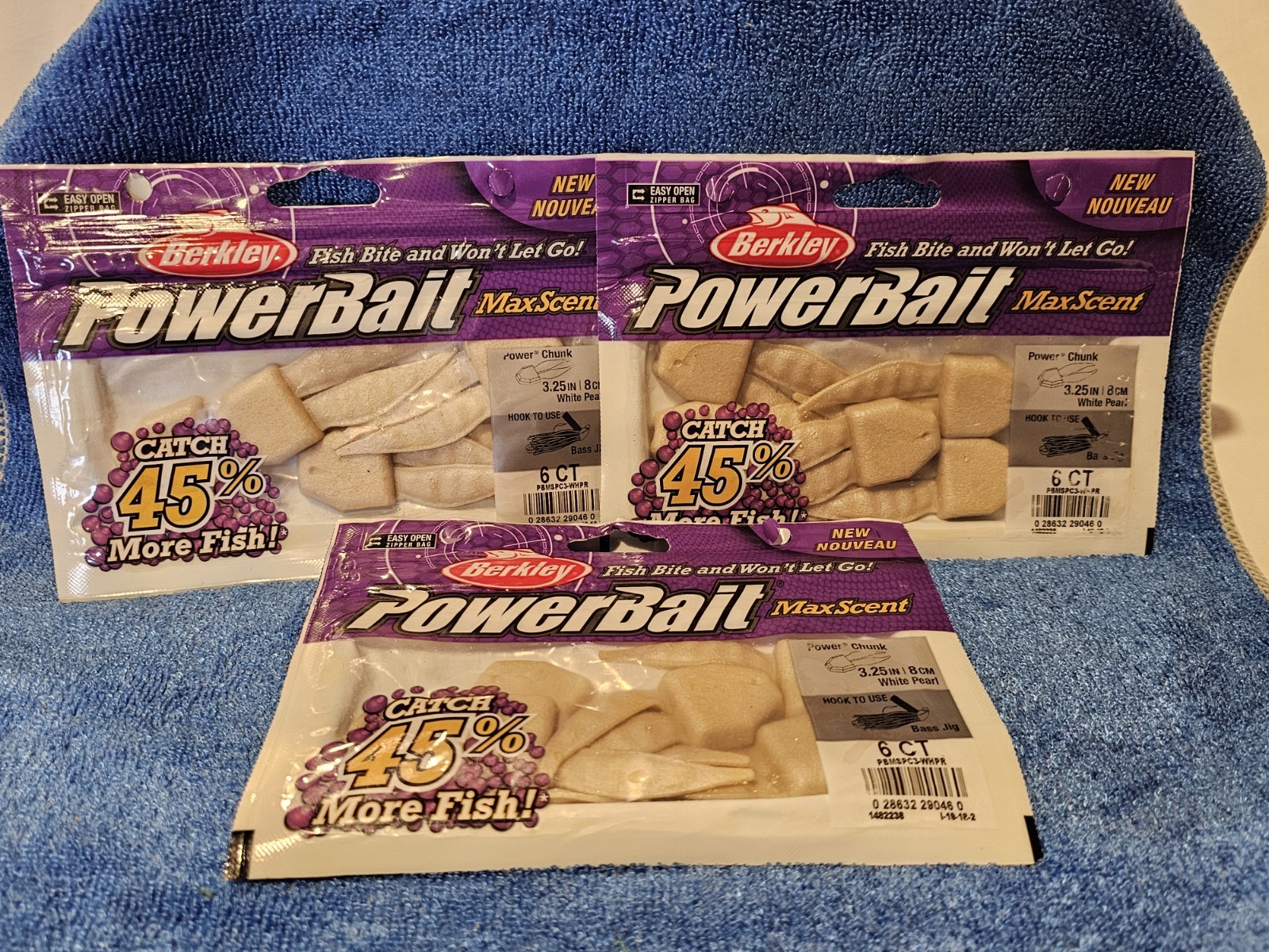 Berkley Power Bait 3.25″ Max Scent Power Chunk White Pearl Lot of 3 – 6 CT Packs
