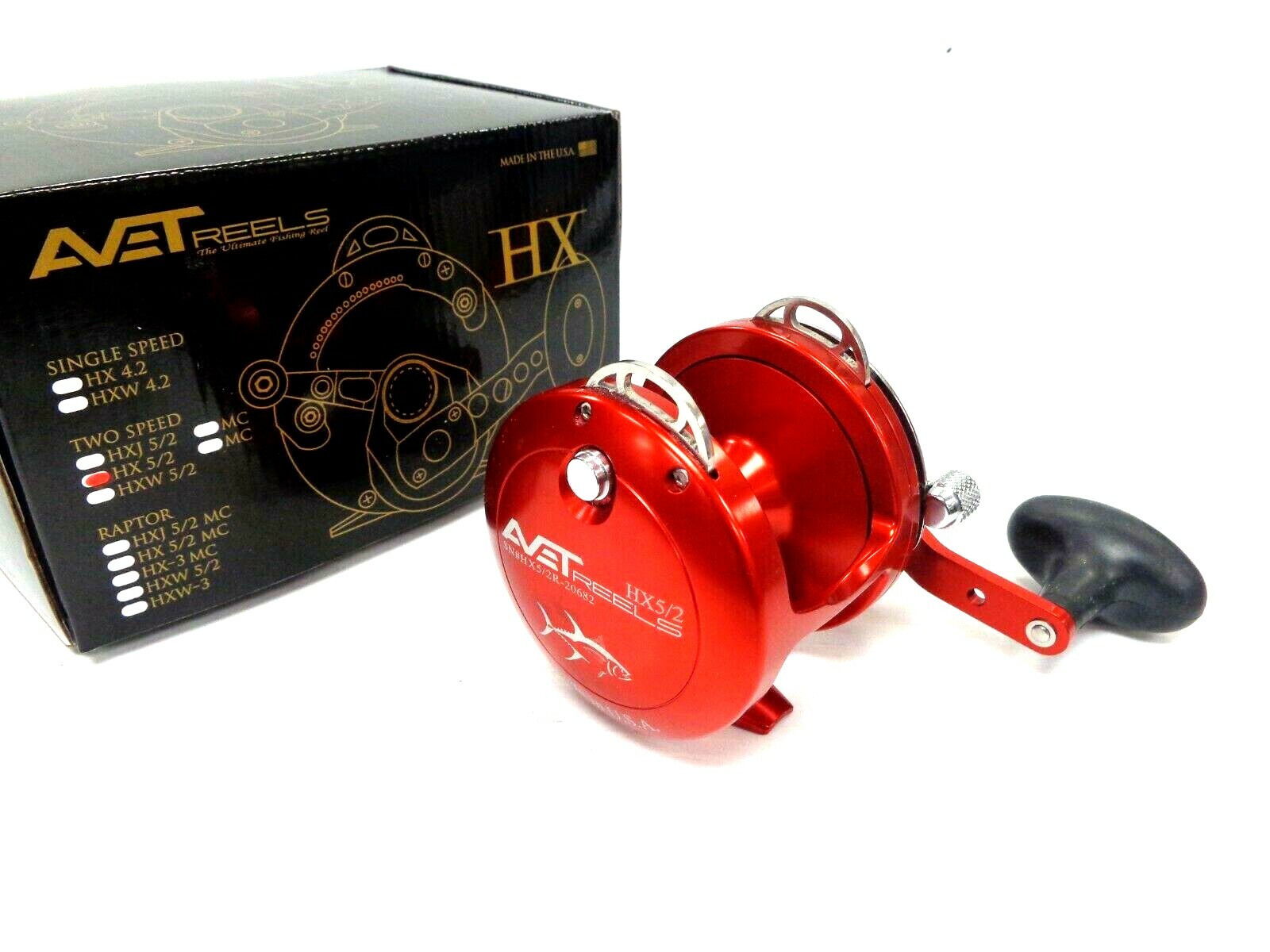 Avet HX5/2 Two-Speed Lever Drag Casting Reel HX 5/2 – Right Handed – RED