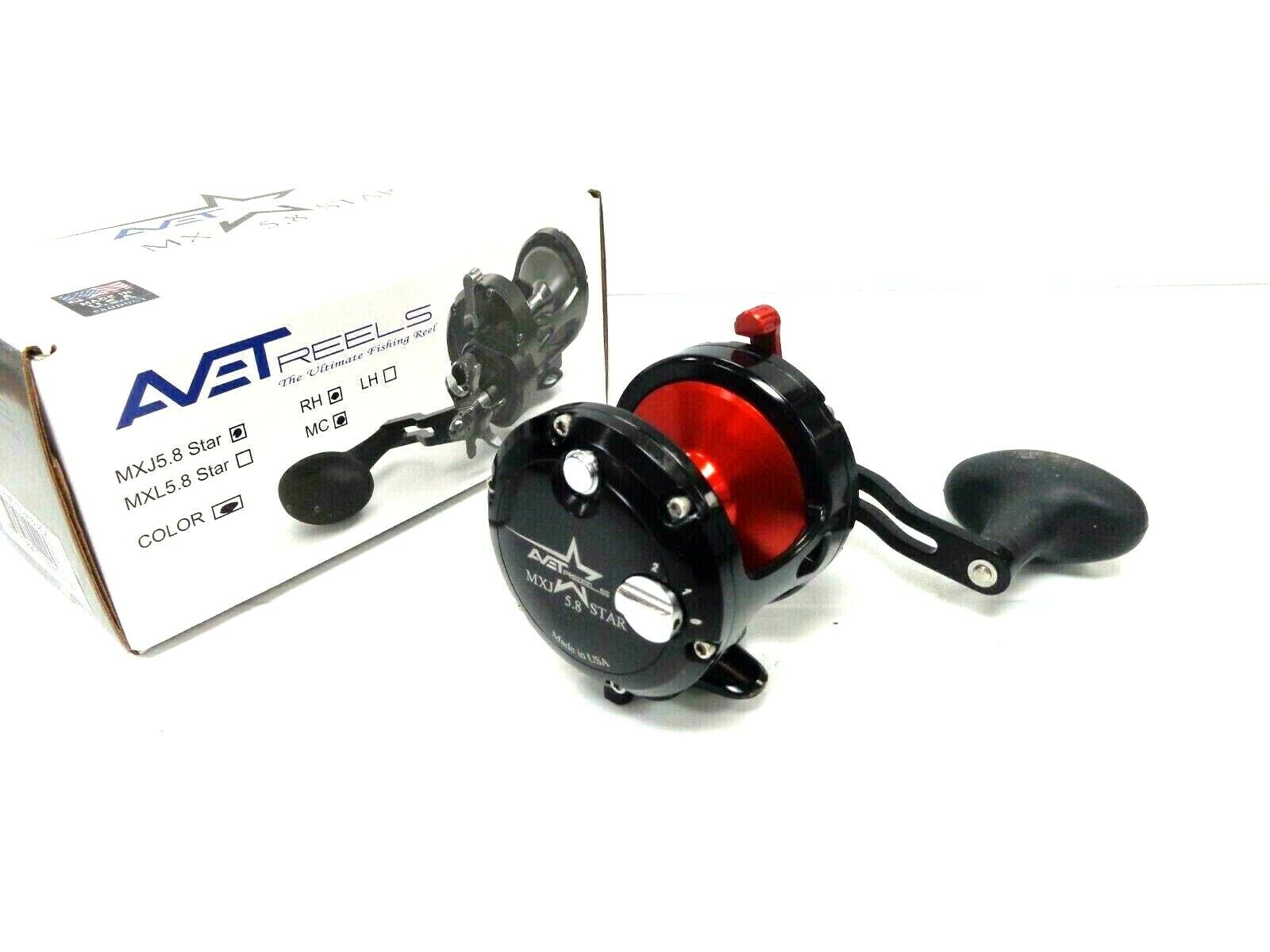 Avet Star Drag MXJ5.8 MC Cast Single Speed Reel – Right Hand – BLACK RED