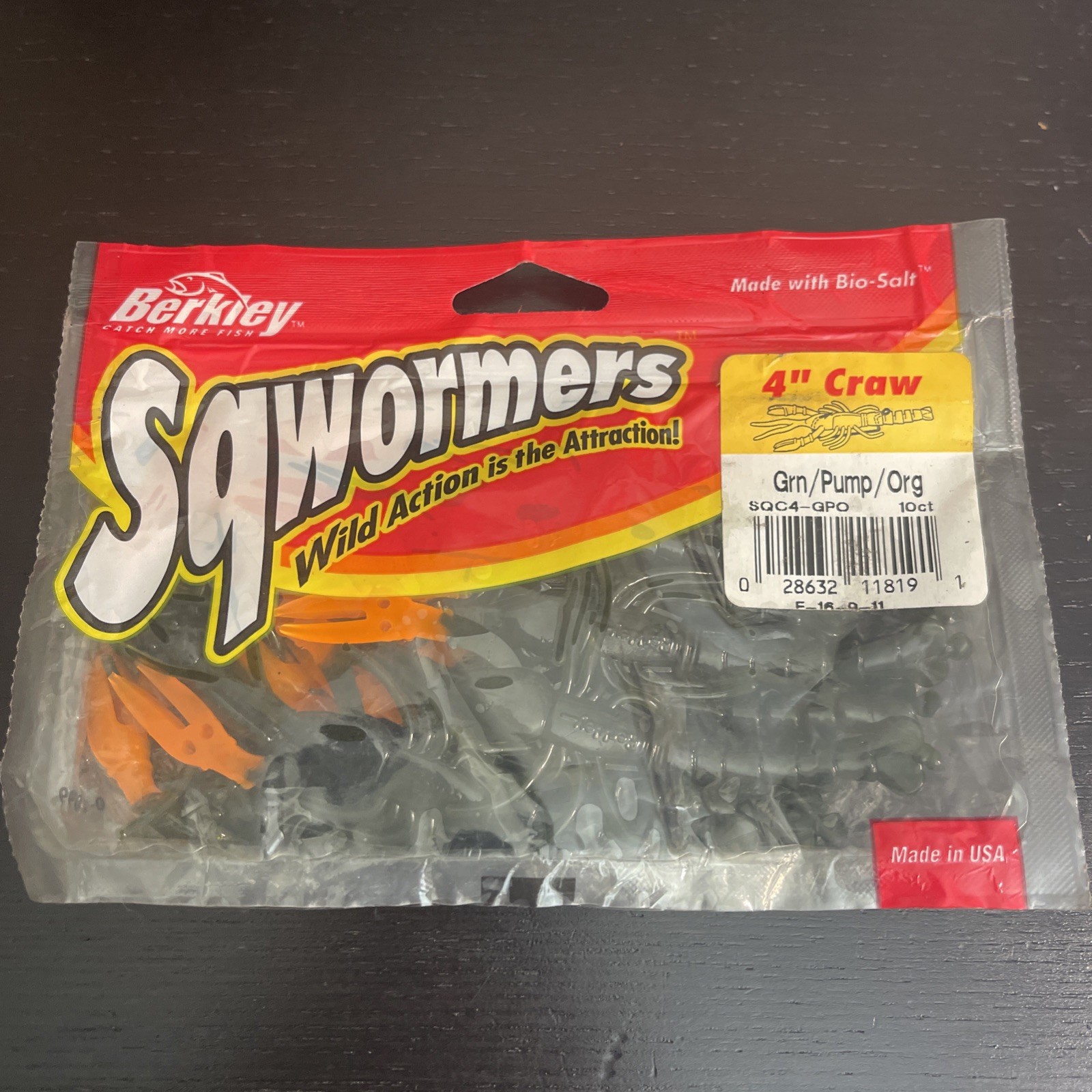 Berkeley Sqwormers 4″ Craw Green Pumpkin Orange 10ct NIP