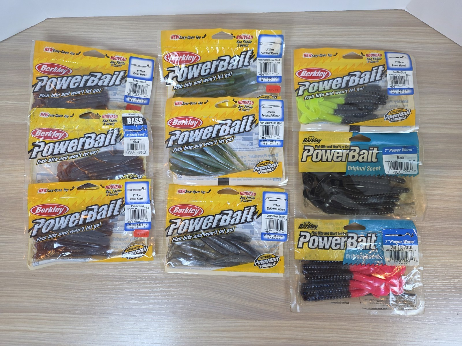Berkley PowerBait Power Worms Lures Assorted Lot of 9