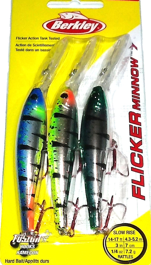 Berkley #7  Flicker Minnow Crankbaits (3-Pk-Blue-Chart-Green Chrome Tiger)