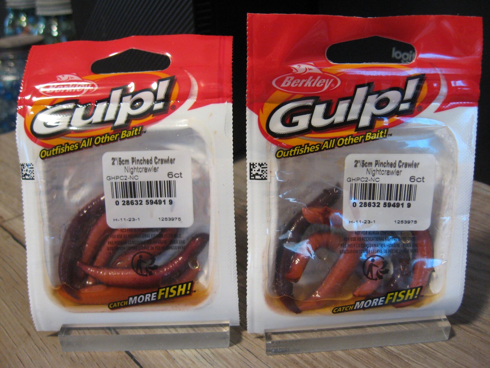 2 Packs Berkley Gulp 2″ Pinched Crawlers Soft Fishing Baits – Nightcrawler Color