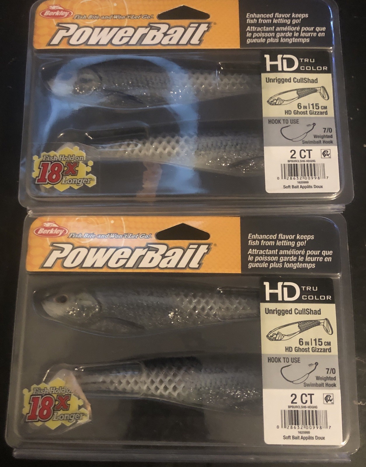 (2) Berkley PowerBait 6″Cull Shad Soft Swim Bait Fishing Lures HD Ghost Gizzard