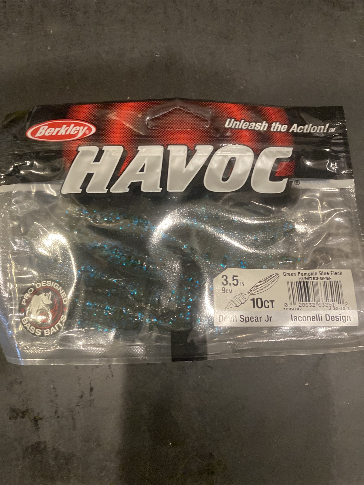 Berkley Havoc Discontinued 3.5” Devil Spear Green Pumpkin Blue Fleck