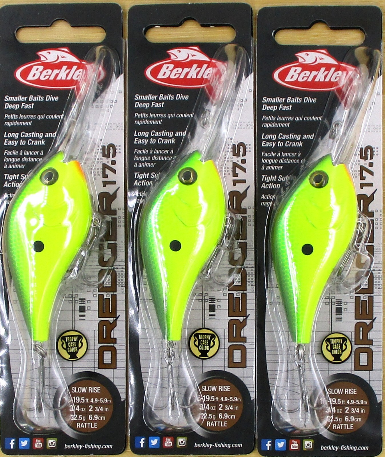 (3) Berkley 2 3/4″ Dredger 17.5 Slow Rise 3/4 Oz Deep Crankbaits Homer Brand New