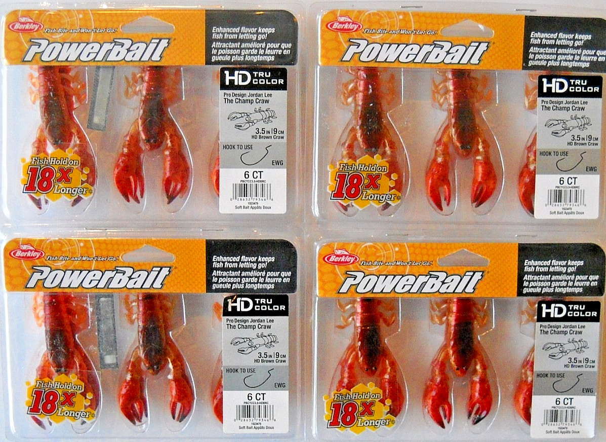 Lot of 4 BERKLEY POWERBAIT 3.5″ THE CHAMP CRAW in HD BROWN CRAW color