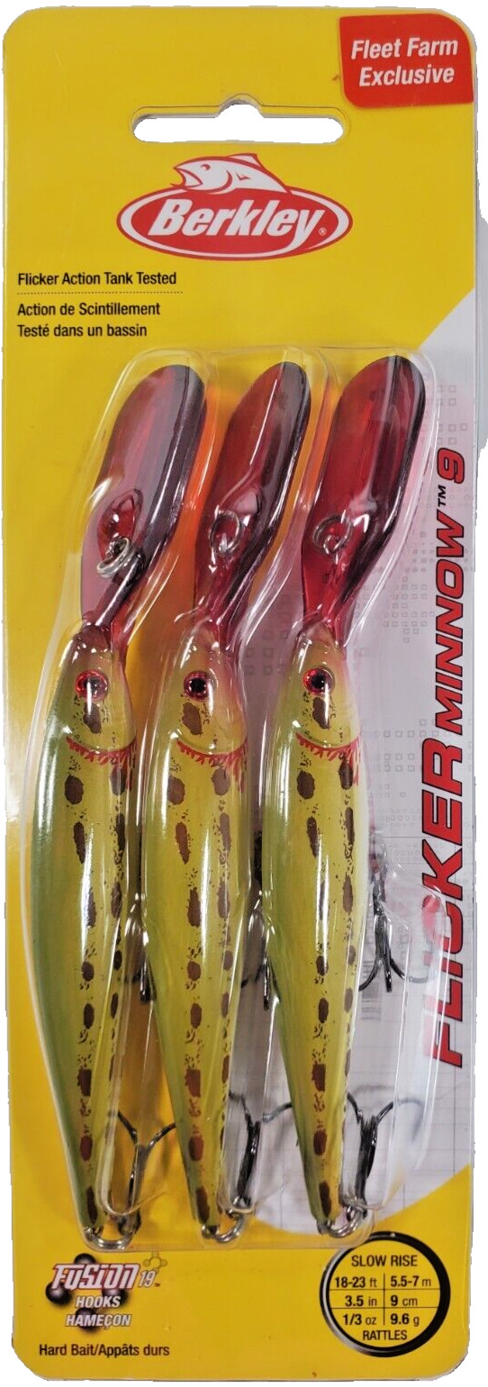 Berkley 3pk #9 Flicker Minnow Crankbait Fishing Lure Walleye Bass