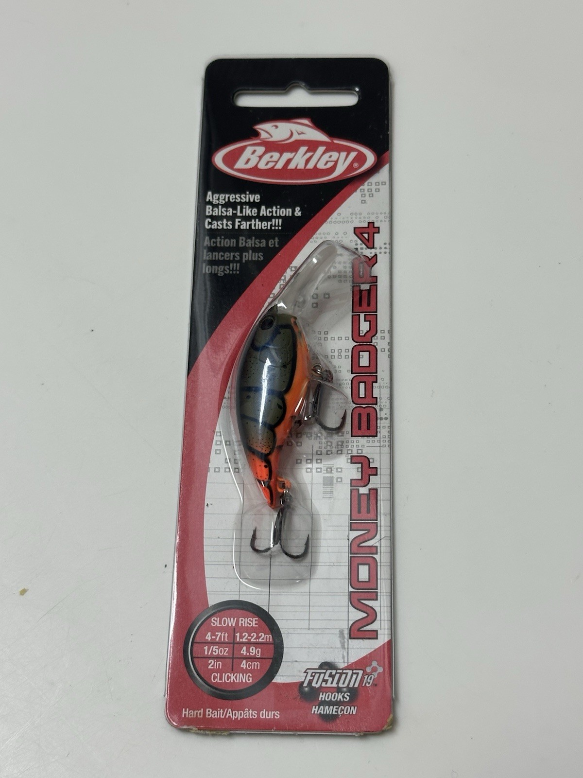 Berkley money badger 4 Lure NIB.  2 Inch 1/5 Oz. Slow Rise. Fire tail Green Craw