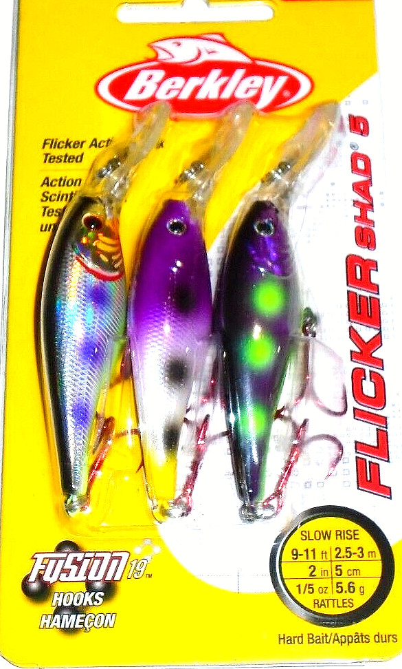 Berkley #5 Flicker Shad Crankbaits (3-Pk-3 Dot Night/Spotify/Firefly)