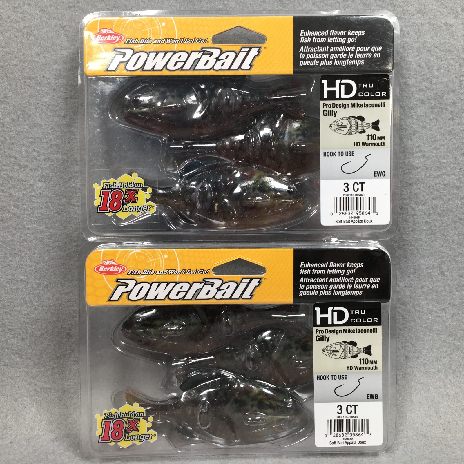 Lot Of 2 Berkley Gilly Bluegill Soft Swimbait 110mm IKE’s HD Warmouth Powerbait