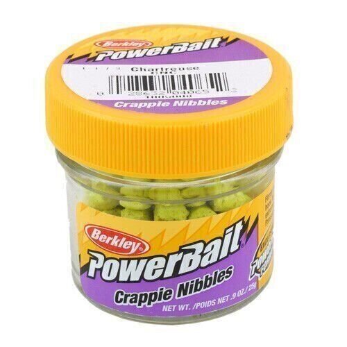 Berkley PowerBait Biodegradable Crappie Nibbles 0.9 oz Jar Chartreuse 1005008