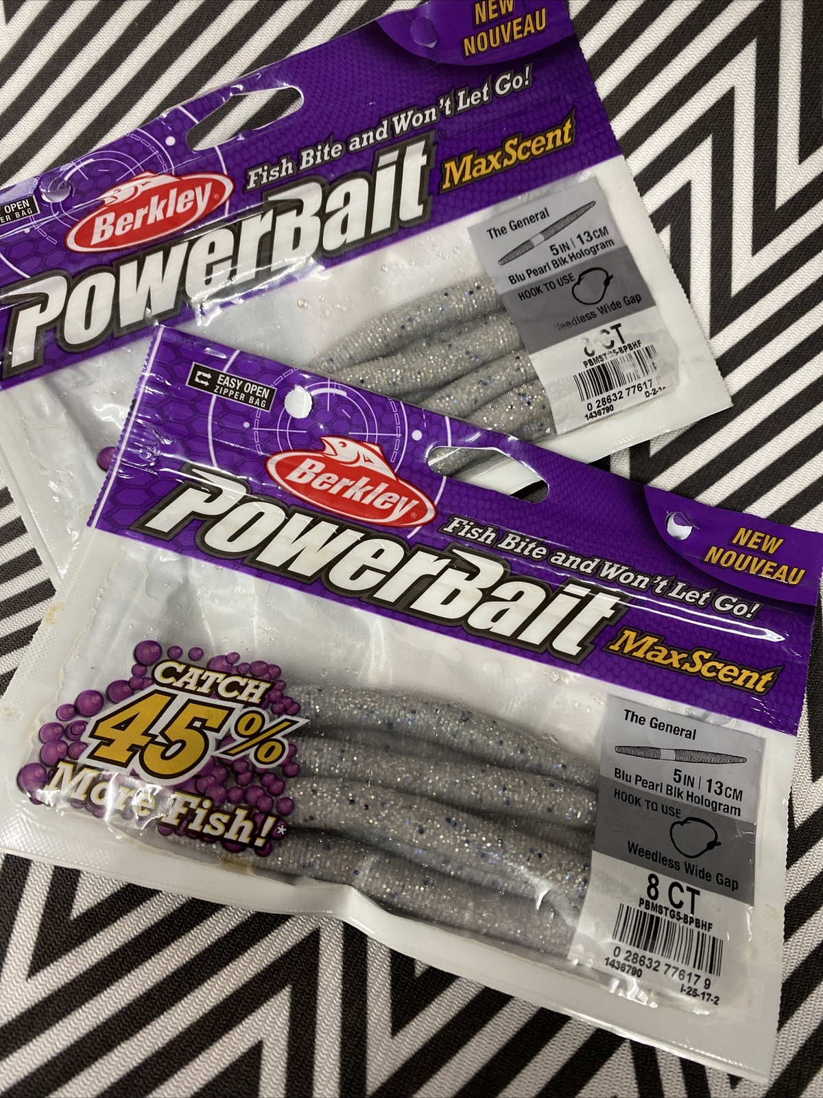 2 Pack- Berkley MaxScent Powerbait The General 5” Senko – Blu Pearl Blk Hologram