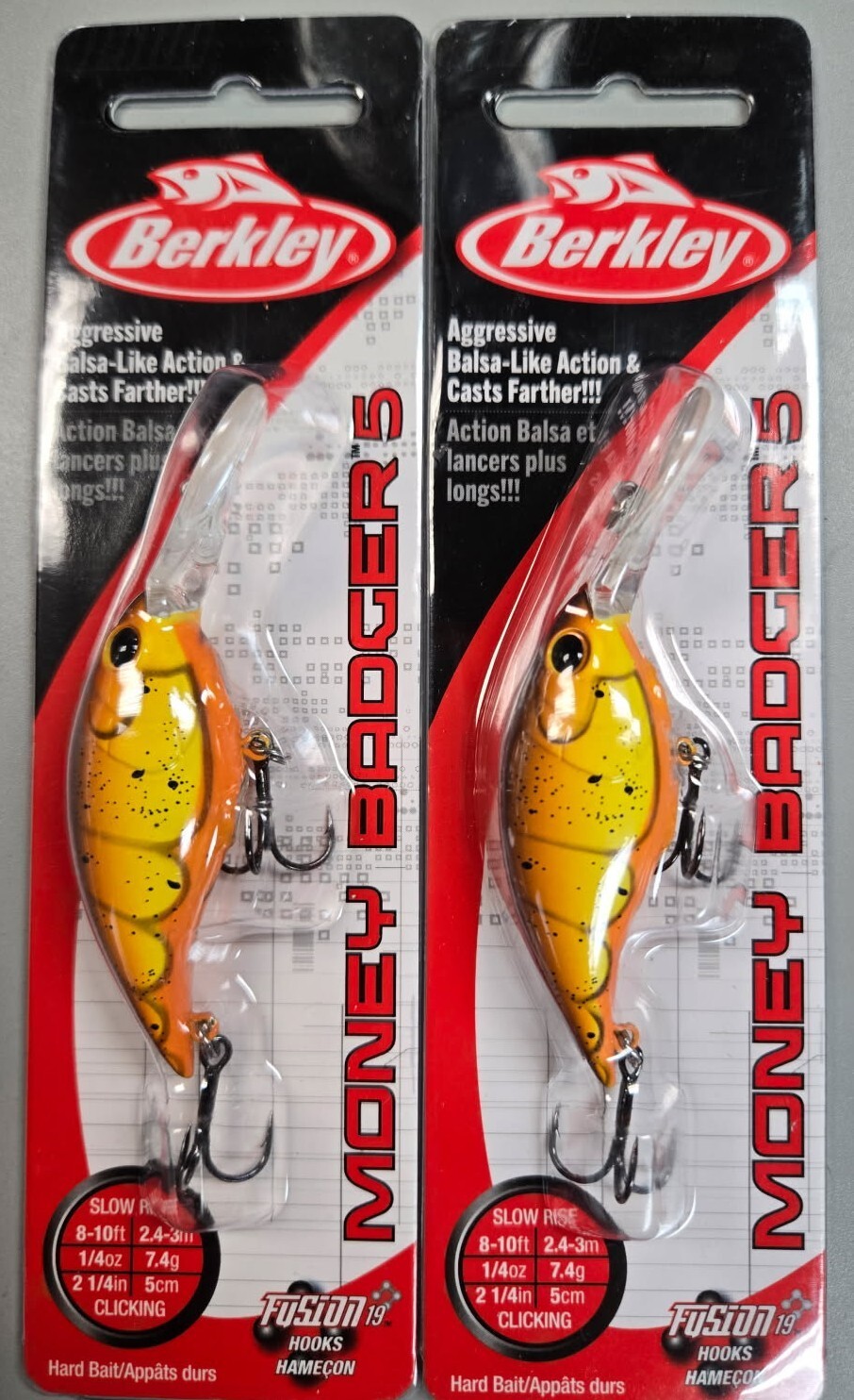 2-Berkley Money Badger Crankbait Clickin SZ 5, 2-1/4″, 1/4 oz Spring Craw
