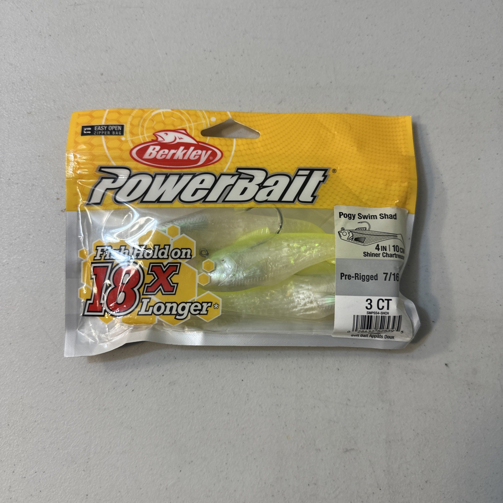Berkley Powerbait 4″ 7/16 oz Pogy Swim Shad 3 Count Chartreuse Shad Pre-Rigged