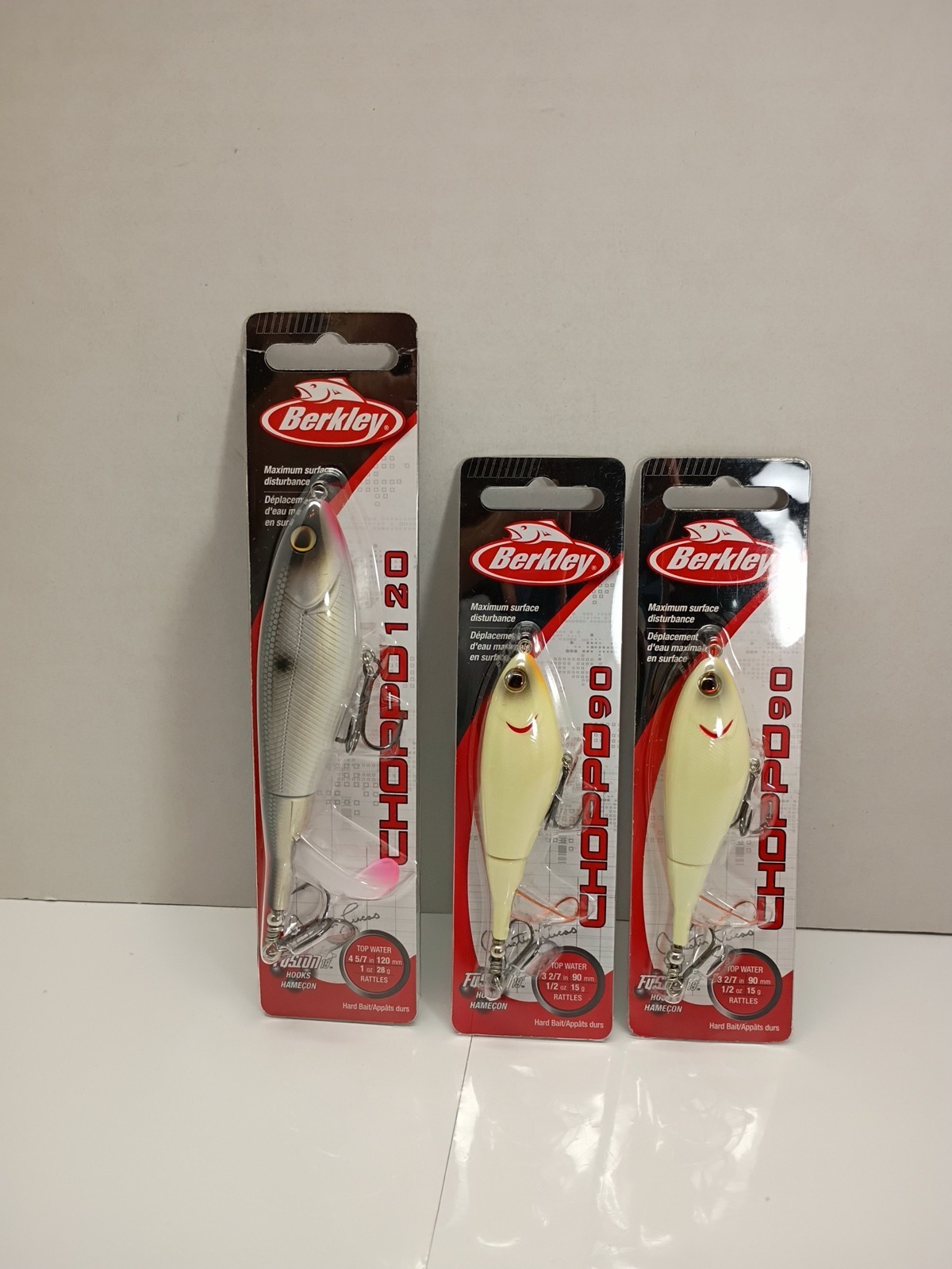 (LOT OF 3) BERKLEY CHOPPO 120, 90, 1oz. 1/2oz. TOP WATER MULTIPLE COLORS NEW