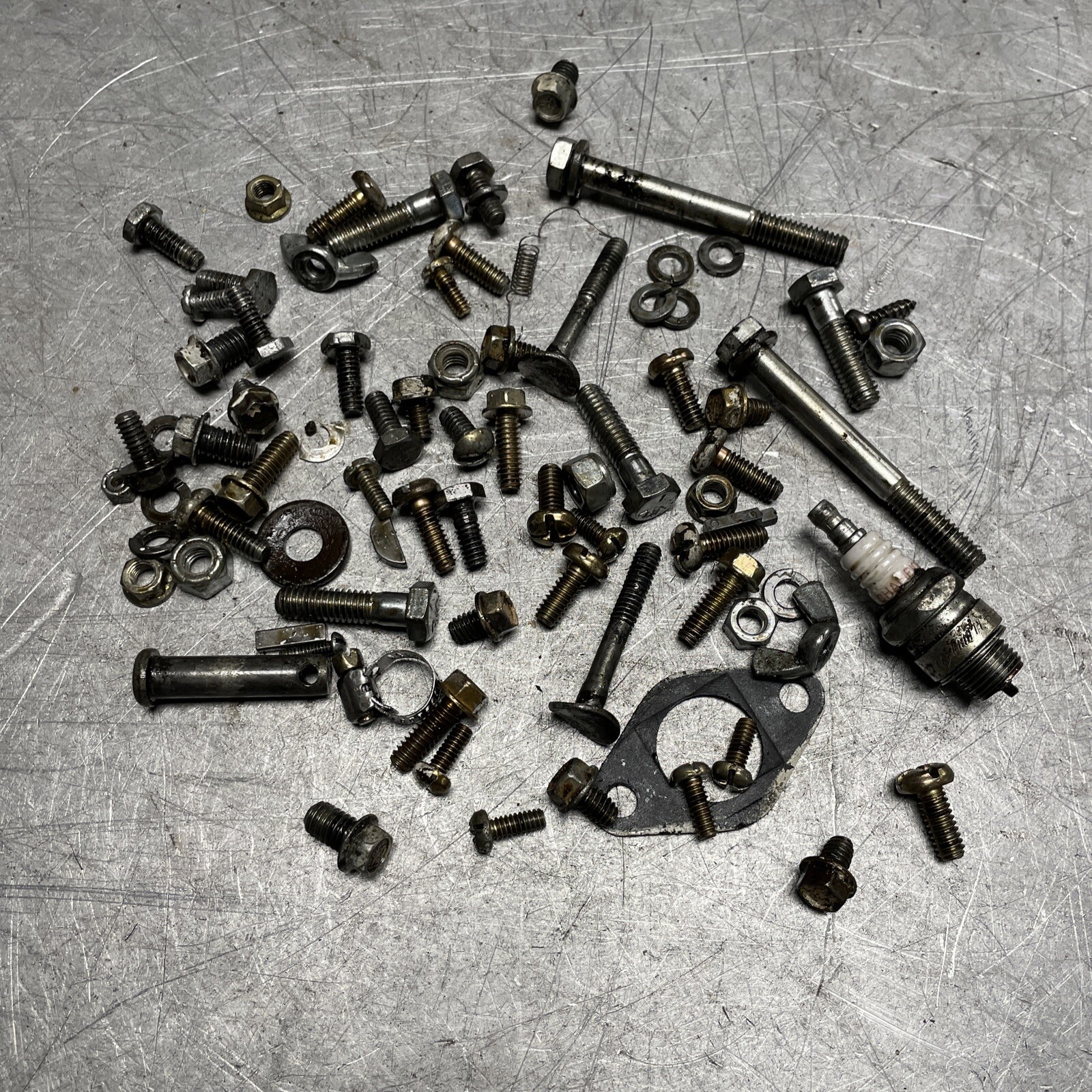 OEM GOOD USED 3HP JIFFY ICE AUGER MODEL 30 MISC. HARDWARE FROM 2 ENGINE TEARDOWN