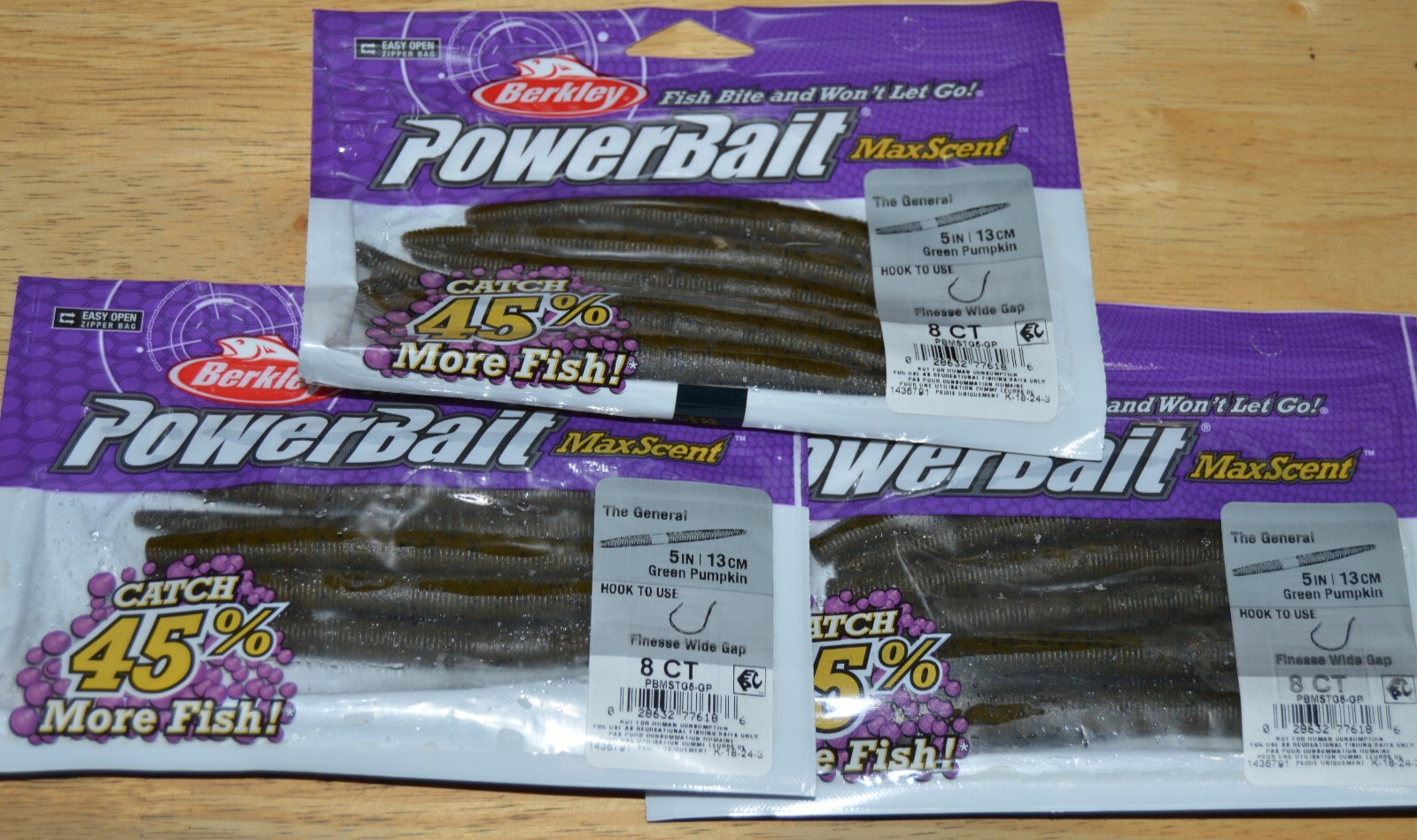 3 packs berkley powerbait maxscent 5″ the general senko green pumpkin