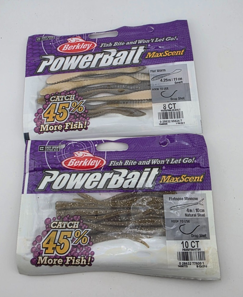 (2) Berkley Powerbait Max Scent Flatnose Minnow Worm Fishing Lure Lot of 2 Packs