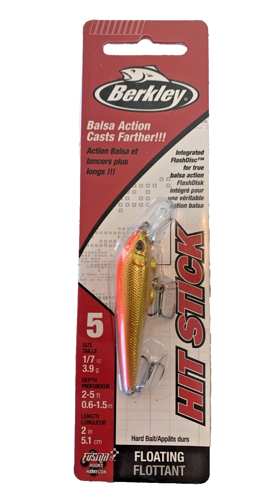 NIB Berkley Hit Stick Balsa Action Fluorescent Orange SZ 5 Fishing Lure #1522639