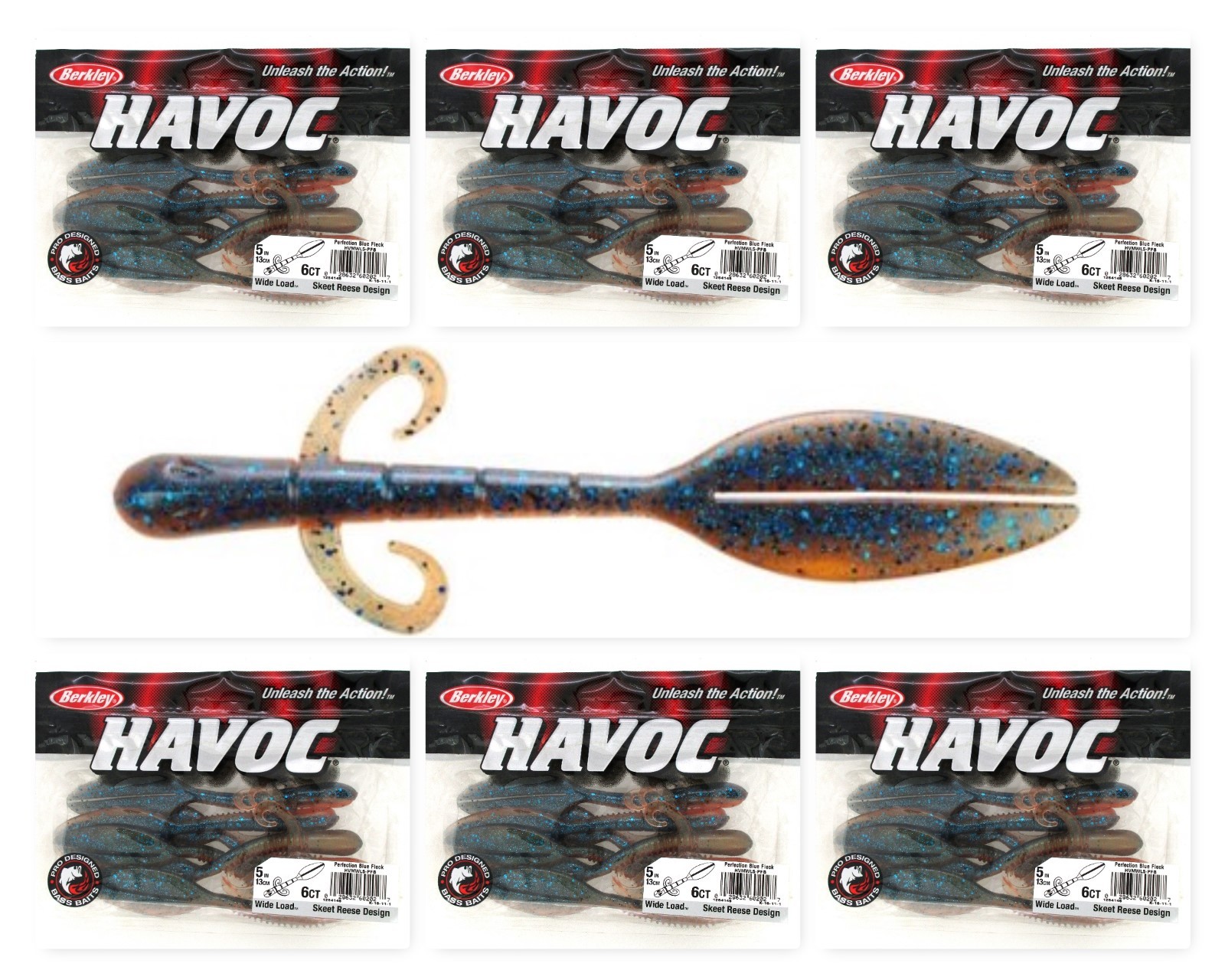 (6) Unopened Bags Berkley Havoc 5″ Skeet Reece Wide Load Perfection Blue Fleck