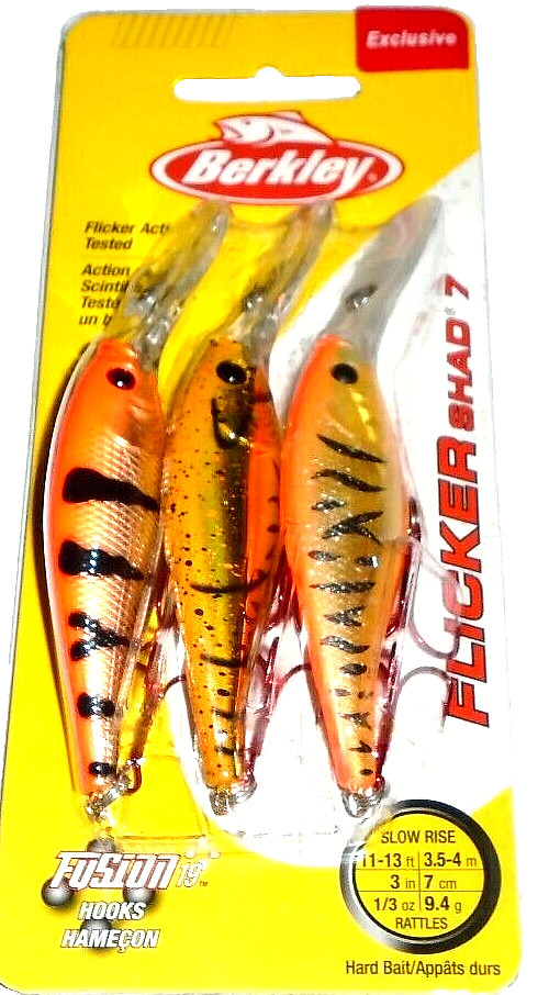 Berkley #7 Flicker Shad Crankbaits (3-Pk-Or Ch Tiger/Gold Nugget Cr/M Starburst)