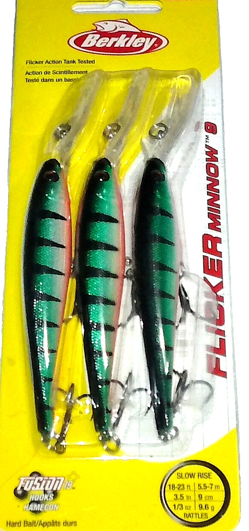 Berkley #9  Flicker Minnow Crankbait (3-Pack-Orange Belly Perch)