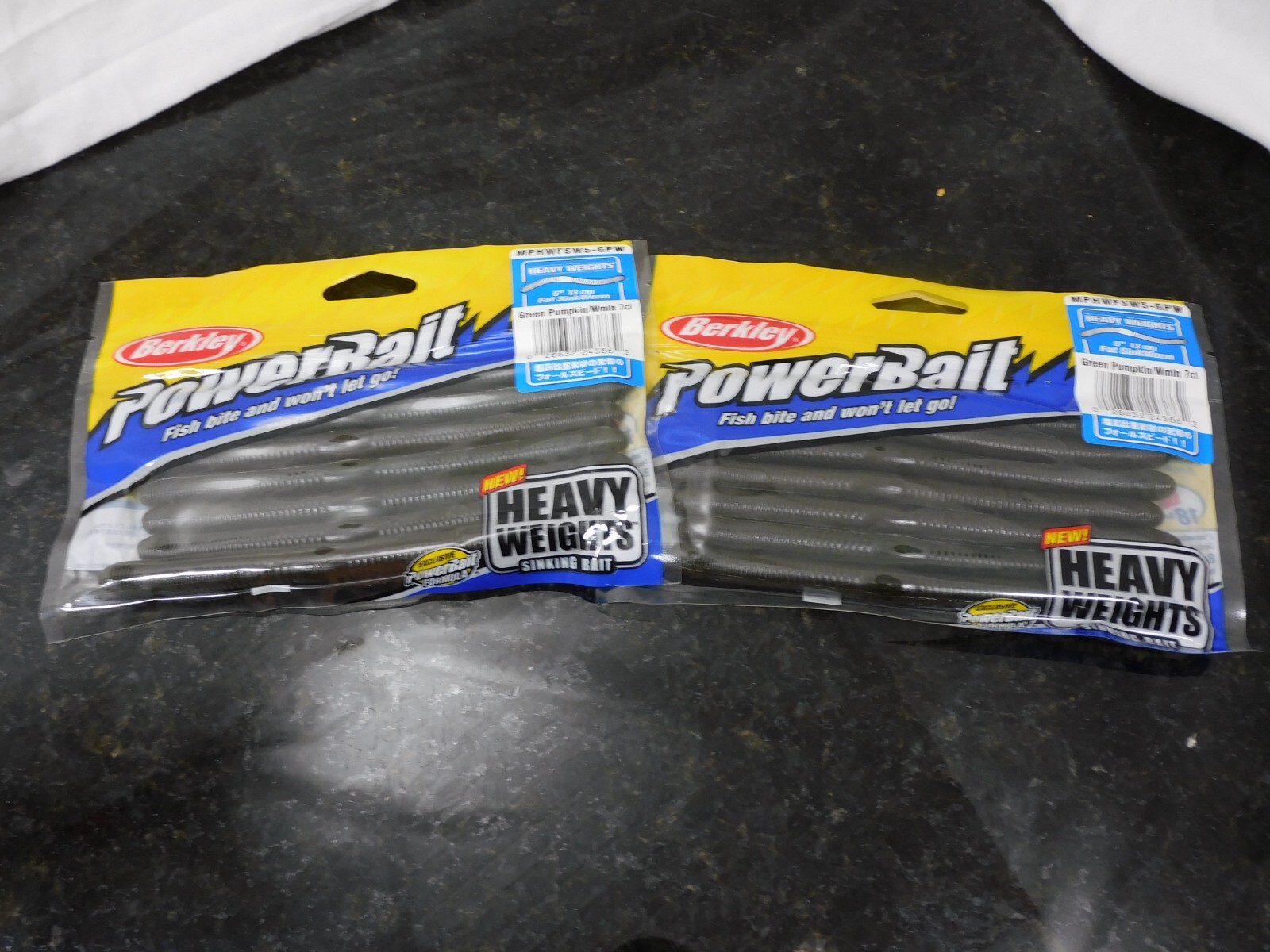 Lot of 2 Berkley Soft Fishing PowerBait – 5″  Fat Sinking Worm – Green Pumpkin