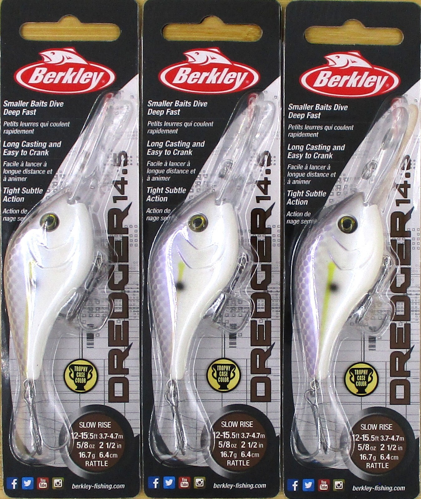 (3) Berkley 2 1/2″ Dredger 14.5 Slow Rise 5/8 Oz Crankbaits Lavender Shad New