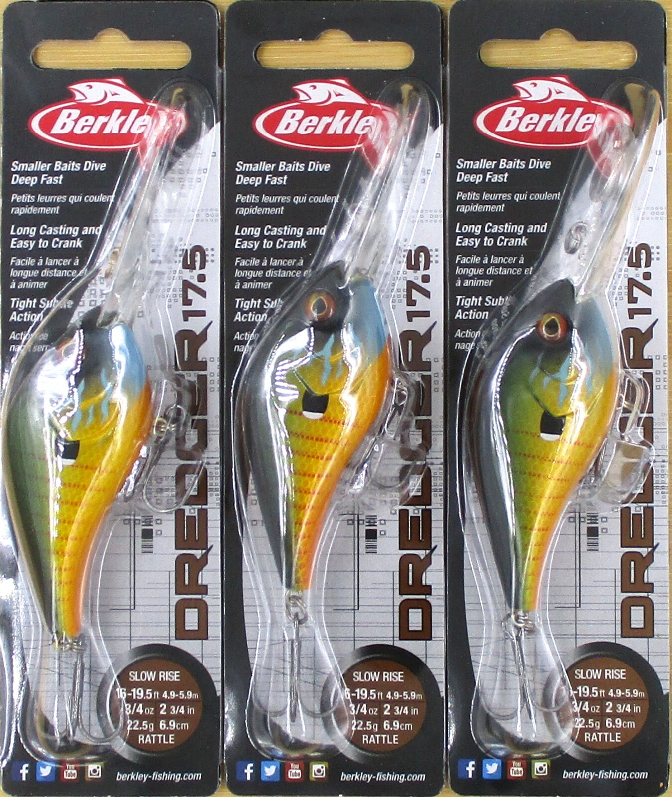 (3) Berkley 2 3/4″ Dredger 17.5 Slow Rise 3/4 Oz Deep Crankbaits Gilly Brand New