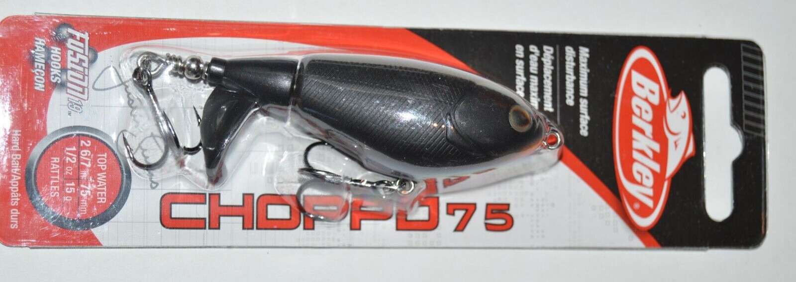 berkley choppo 75 bass surface lure 2 6/7″ 1/2oz rattles maverick black