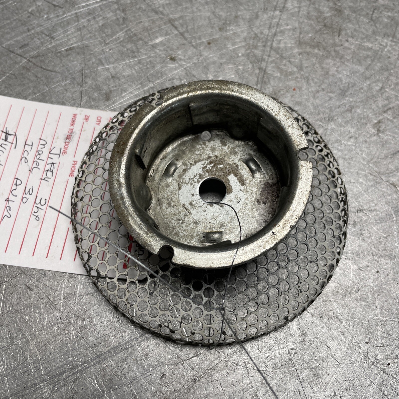 OEM GOOD USED 3HP JIFFY ICE AUGER MODEL 30 FLYWHEEL SCREEN, STARTER CUP ASSEMBLY