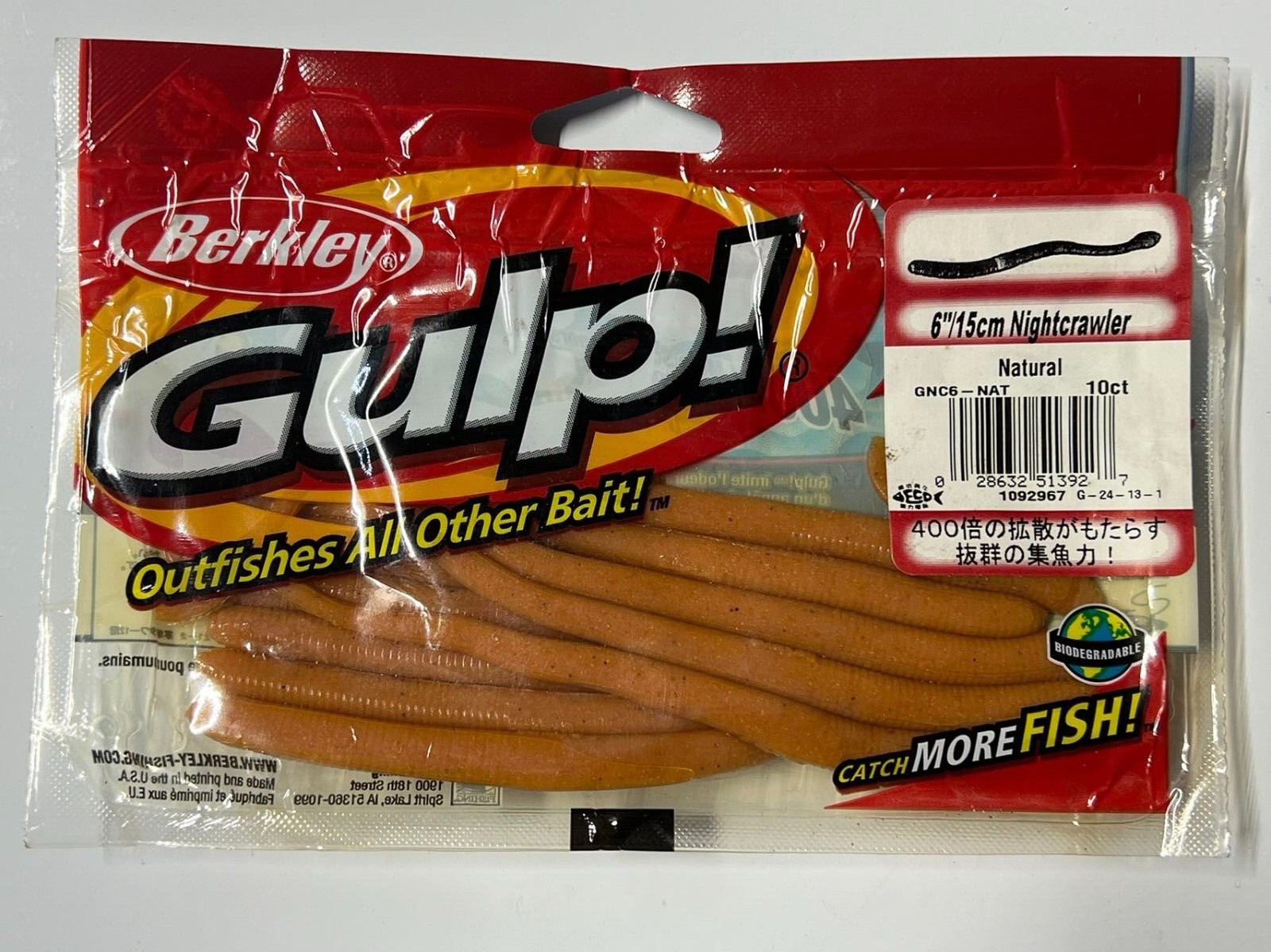 Berkley Gulp! Fishing Soft Bait 6″/15cm Nightcrawler 10ct Color  – Select