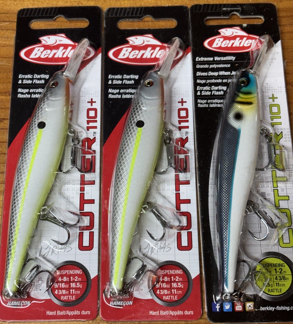 3 Berkley Cutter 110 Deep Suspending Jerkbaits