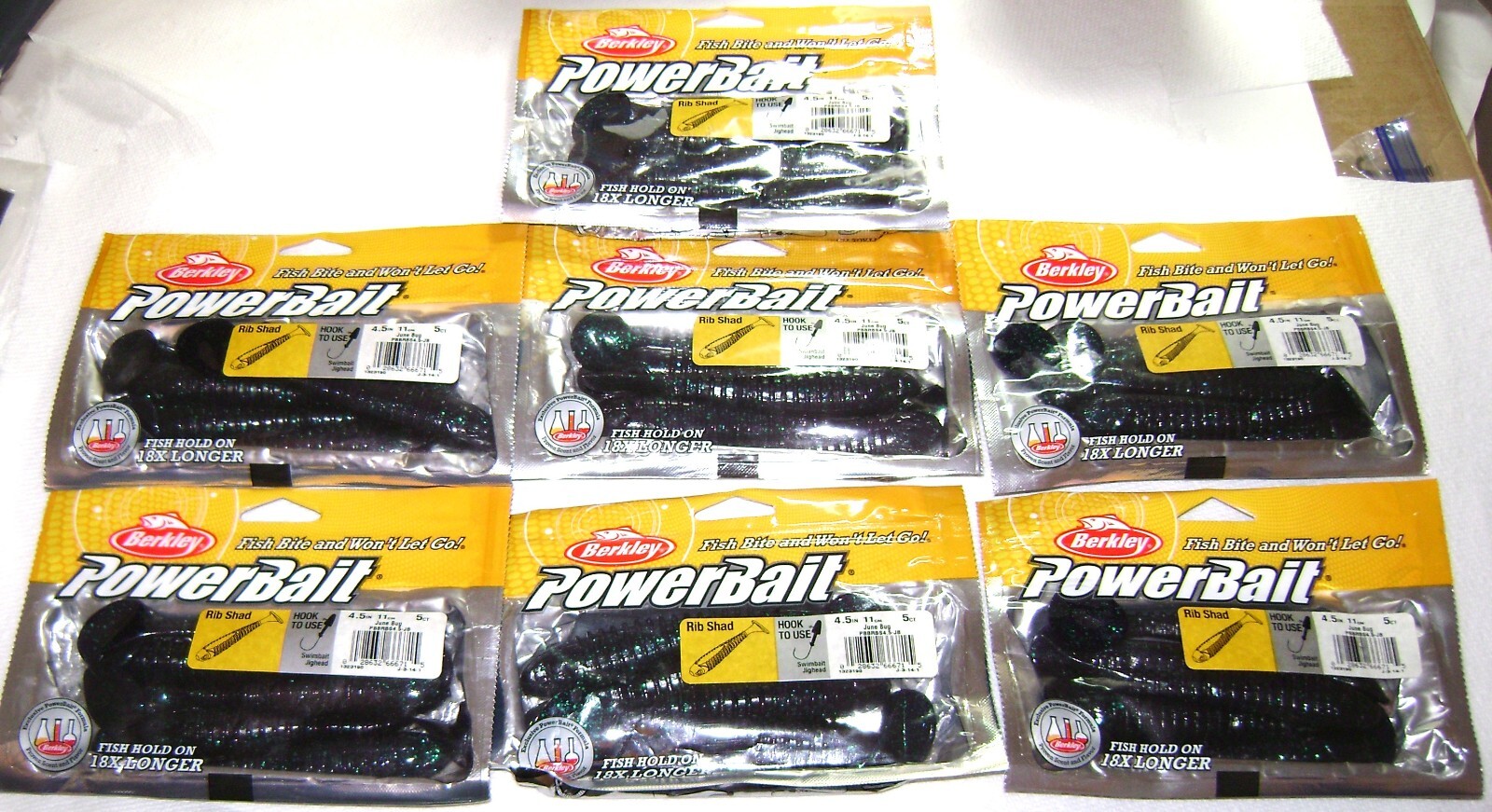 BERKLEY POWERBAIT 7 NEW PACKS RIB SHAD SWIMBAIT LURES 4.5″ JUNEBUG COLOR