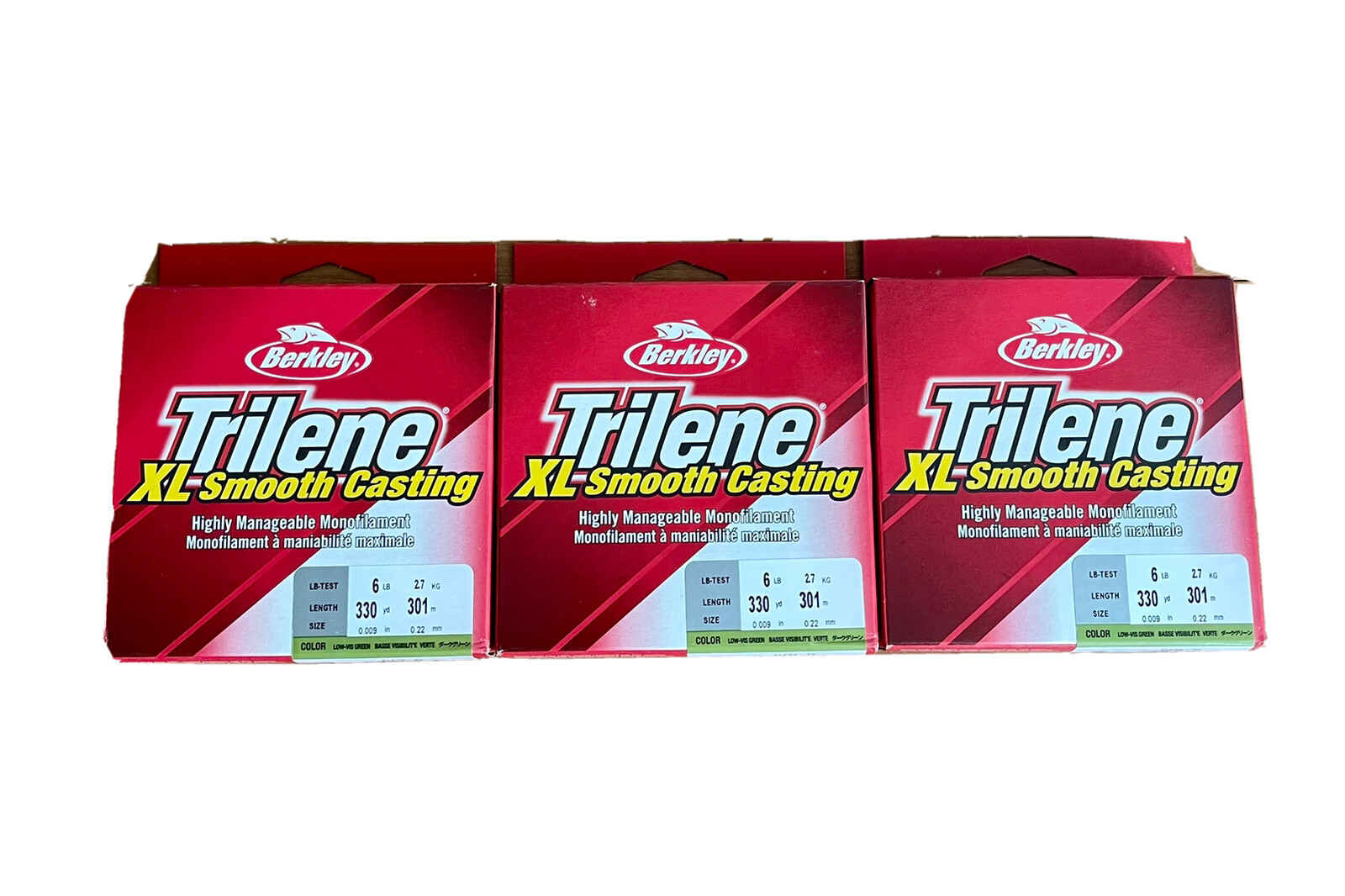 (Lot Of 3) Berkley XLFS6-22 LOW-VIS Green 6lb 330yd Trilene Fishing Line