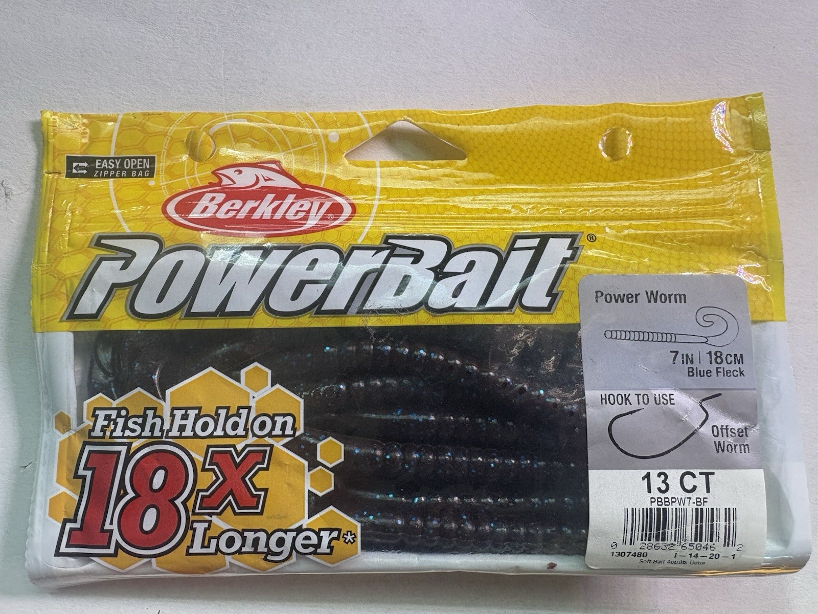 Berkley PowerBait Power Worm Jig Fishing Bait Blue Fleck 13 Pack 7in